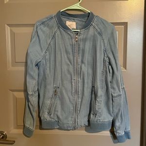 LOFT Petite Light Wash Denim Zip Up Jacket